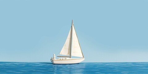 Obraz premium Sailboat on Blue Sea and Blue Sky View