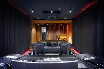 Interior of a two seat modern luxury recording studio - obrazy, fototapety, plakaty