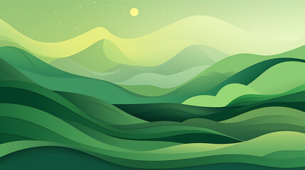 Obraz premium Abstract green landscape wallpaper background illustration design with hills and mountains