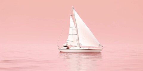 Sailboat on Pink Sea and Pink Sky View