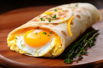 Delicious egg in a breakfast wrap, sunny-side up and tightly wrapped. Generative AI - obrazy, fototapety, plakaty