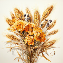 watercolor Dried Wheat Bouquet clipart, Generative Ai