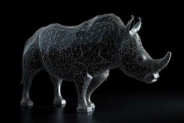 Abstract geometric wireframe representation of a rhinoceros. Generative AI