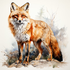 Obraz premium watercolor fox clipart, Generative Ai