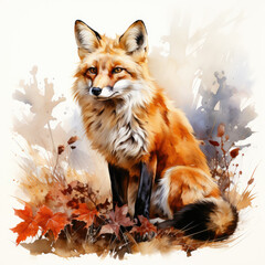 Naklejka na ściany i meble watercolor fox clipart, Generative Ai