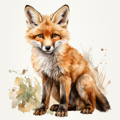 Naklejka premium watercolor fox clipart, Generative Ai
