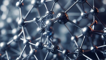 Digital Rendering of Metal Balls Immersed in Graphene Network with Holographic MCU Technology - Abstract Science and Technology Concept.