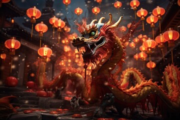 Chinese new year celebration festival with Chinese dragon - obrazy, fototapety, plakaty