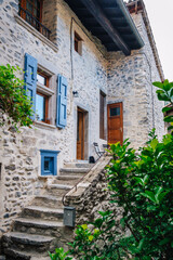 Fototapeta na wymiar Street, staircase and old medieval houses in the small village of Chatillon en Diois in the south of France (Drome)
