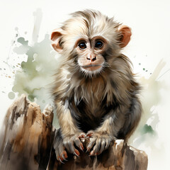 watercolor Monkey clipart, Generative Ai - obrazy, fototapety, plakaty