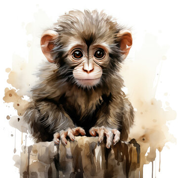 watercolor Monkey clipart, Generative Ai