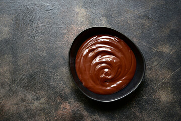 Homemade chocolate ganache. Top view with copy space.