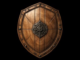 Fototapeta premium Medieval Wooden Shield with War Torn Mark