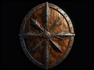 Fototapeta na wymiar Medieval Wooden Shield with War Torn Mark