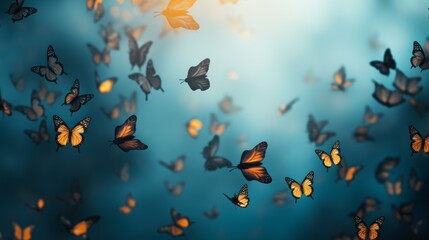 Obraz na płótnie Canvas a lot of Butterfly silhouettes fluttering