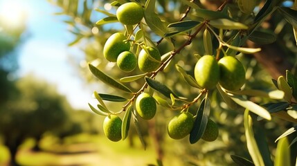 Delicious olives in picturesque olive grove close up