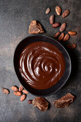 Homemade chocolate ganache. Top view with copy space.