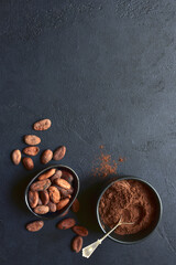 Ingredients for making homemade chocolate . Top view with copy space.