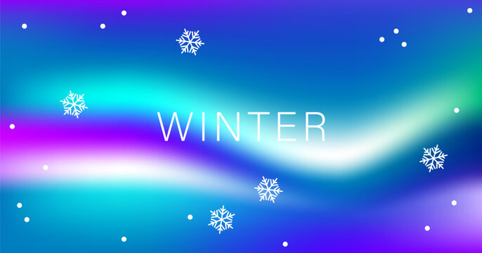 Winter holiday background with snowflake. Northern lights. Winter polar lights. North-light design