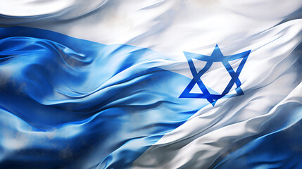 Modern creative flag of Israel develops in the wind and the Star of David. digital 3D rendering....