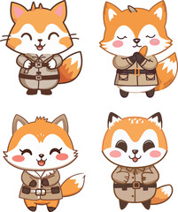 Cute fox cartoon character set. Cute fox vector illustration.