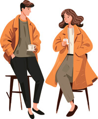 Fototapeta premium Couple drinking coffee. Vector illustration of a man and woman drinking coffee.