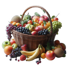 basket with fruits isolated on transparent background