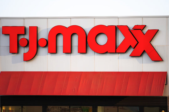 Bronx, NY - May 27, 2023: T.J.Maxx stores company exterior logo close up 