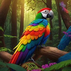 Obraz premium beautiful rainbow color parrot in the forest