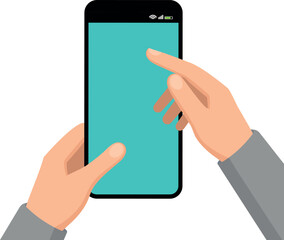 Hand held mobile phone with blue screen where you can place your text.
Vector element in flat style.