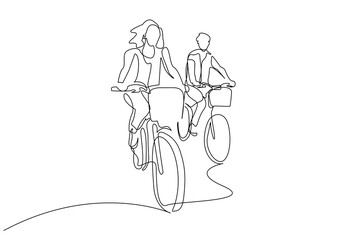 woman man two lovers friends couple riding bikes outside together happy moments flirt line art design