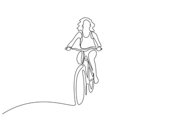 young beautiful woman riding a bike alone outside life line art design