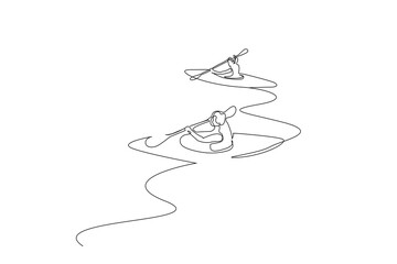 two people friends canoe boat kayak water sport lifestyle line art design