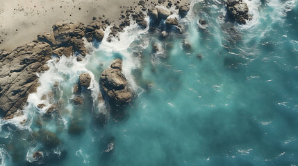 Aerial view of the ocean rocky shore