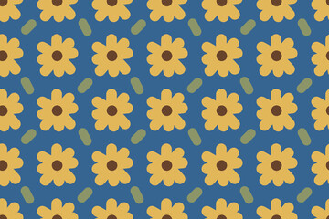 Sunny sunflower flower. Cute, nice, simple cartoon nature. Seamless vector pattern for design and decoration.