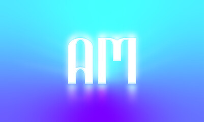 Glowing letters initials reflections rays of light turquoise background