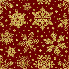 seamless pattern with gold snowflakes. christmas seamless texture