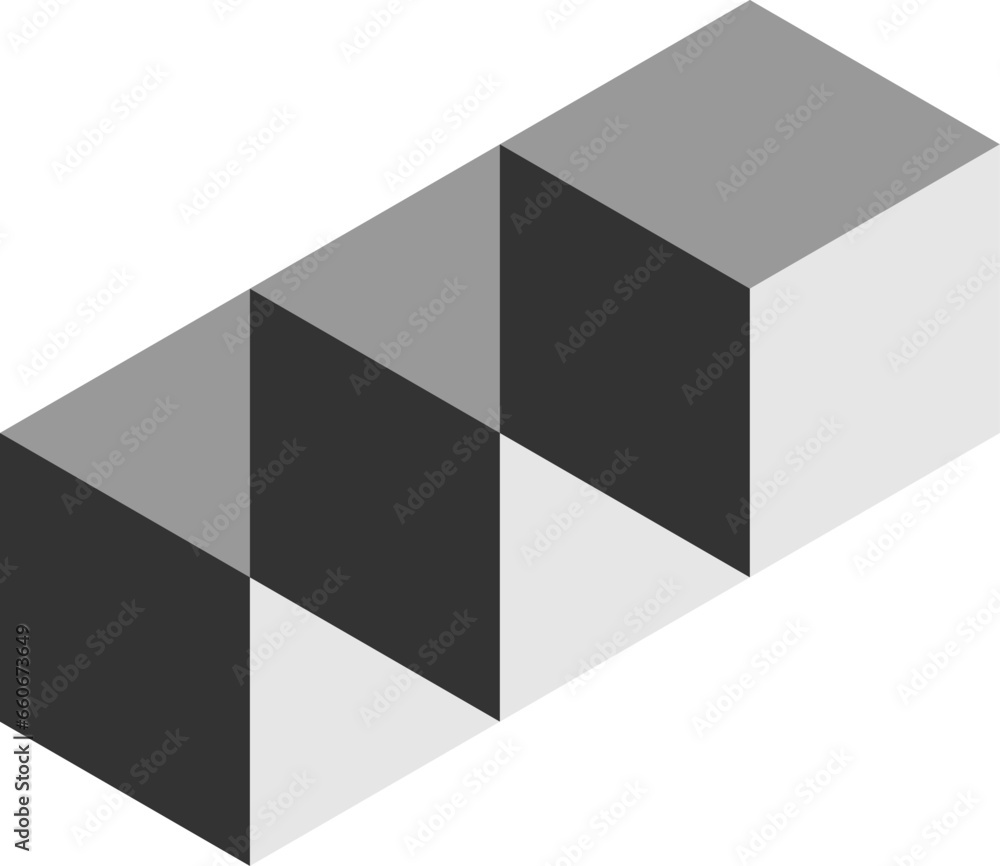 Aufkleber basic geometrical arrangement with greyscale monochrome solid box cube icon in 3d perspective view. 