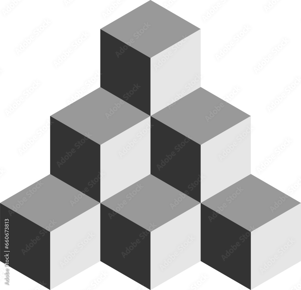 Aufkleber basic geometrical arrangement with greyscale monochrome solid box cube icon in 3d perspective view. 