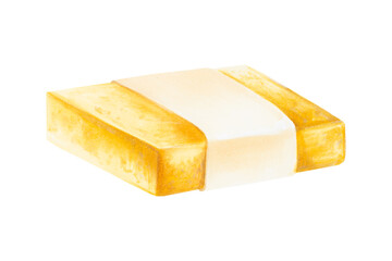 Watercolor natural handmade soap. Skincare illustration isolated on white background. Beauty products and botany elements, cosmetology and medicine. For designers, spa decoration, postcards, 