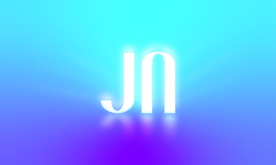 Glowing letters initials reflections rays of light turquoise background