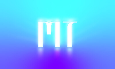 Glowing letters initials reflections rays of light turquoise background