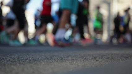 Joggers. Group of marathon runners. Abstract blurry