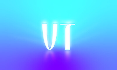 Glowing letters initials reflections rays of light turquoise background