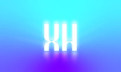 Glowing letters initials reflections rays of light turquoise background