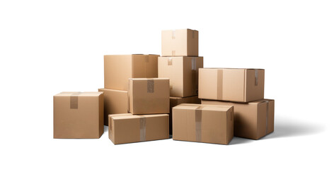 cardboard box warehouse mockup, png file of isolated cutout object with shadow on transparent background.