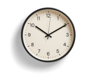 simple wall clock, png file of isolated cutout object with shadow on transparent background.