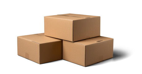 cardboard box warehouse mockup, png file of isolated cutout object with shadow on transparent background.