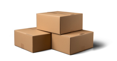 cardboard box warehouse mockup, png file of isolated cutout object with shadow on transparent background.