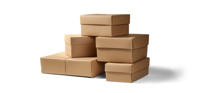 cardboard box warehouse mockup, png file of isolated cutout object with shadow on transparent background.